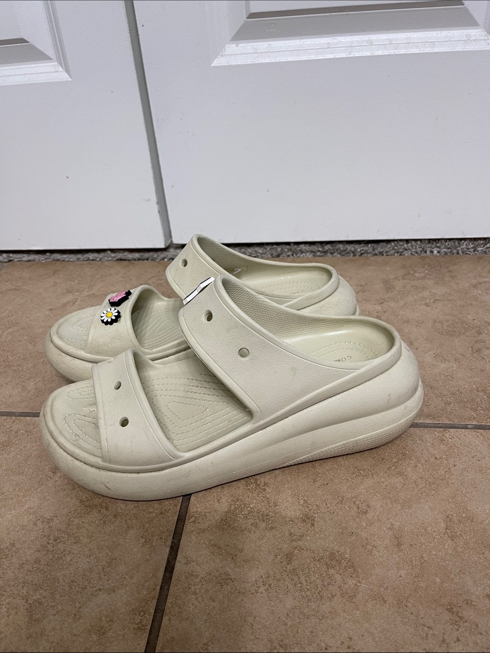 CROCS Cream Slide Sandals with Playful Charms
